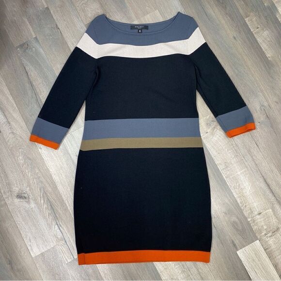 Nine West Colorblock Stripe Ponte Knit Sheath Dress Black Gray Medium Sweater - Picture 11 of 13